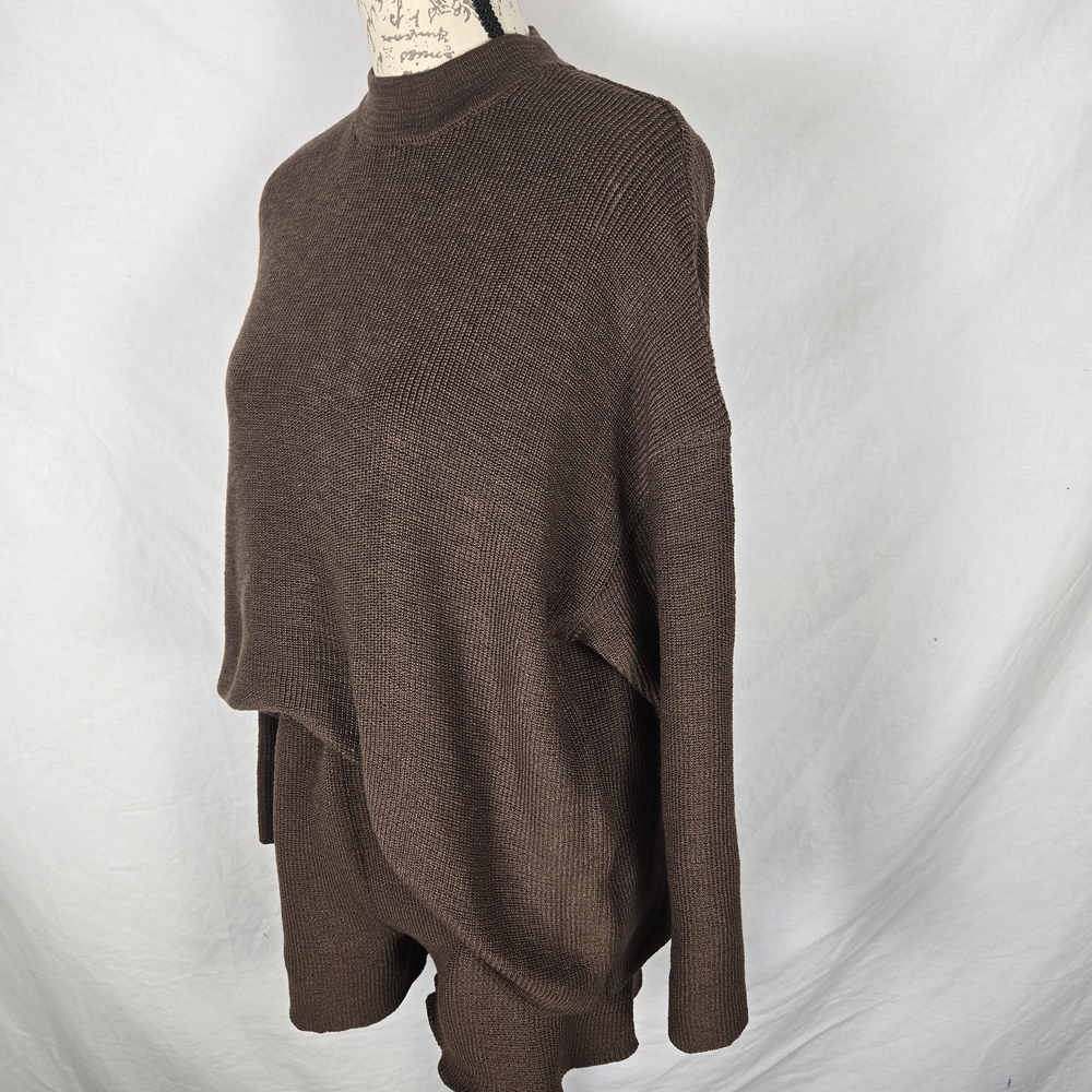 Zenana Two Piece Knit Sweater & Shorts Set - Mocha Brown - Size Small - Picture 2 of 7